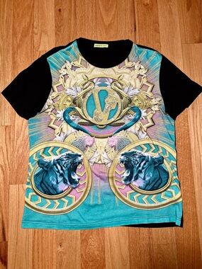 Versace Gold Blue Cobra Tiger Graphic TShirt 🔥